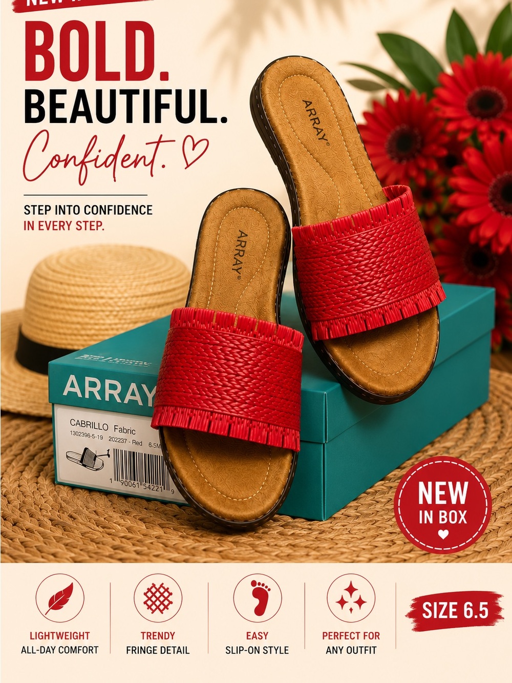 Array Red Fringe Slide Sandals for Women